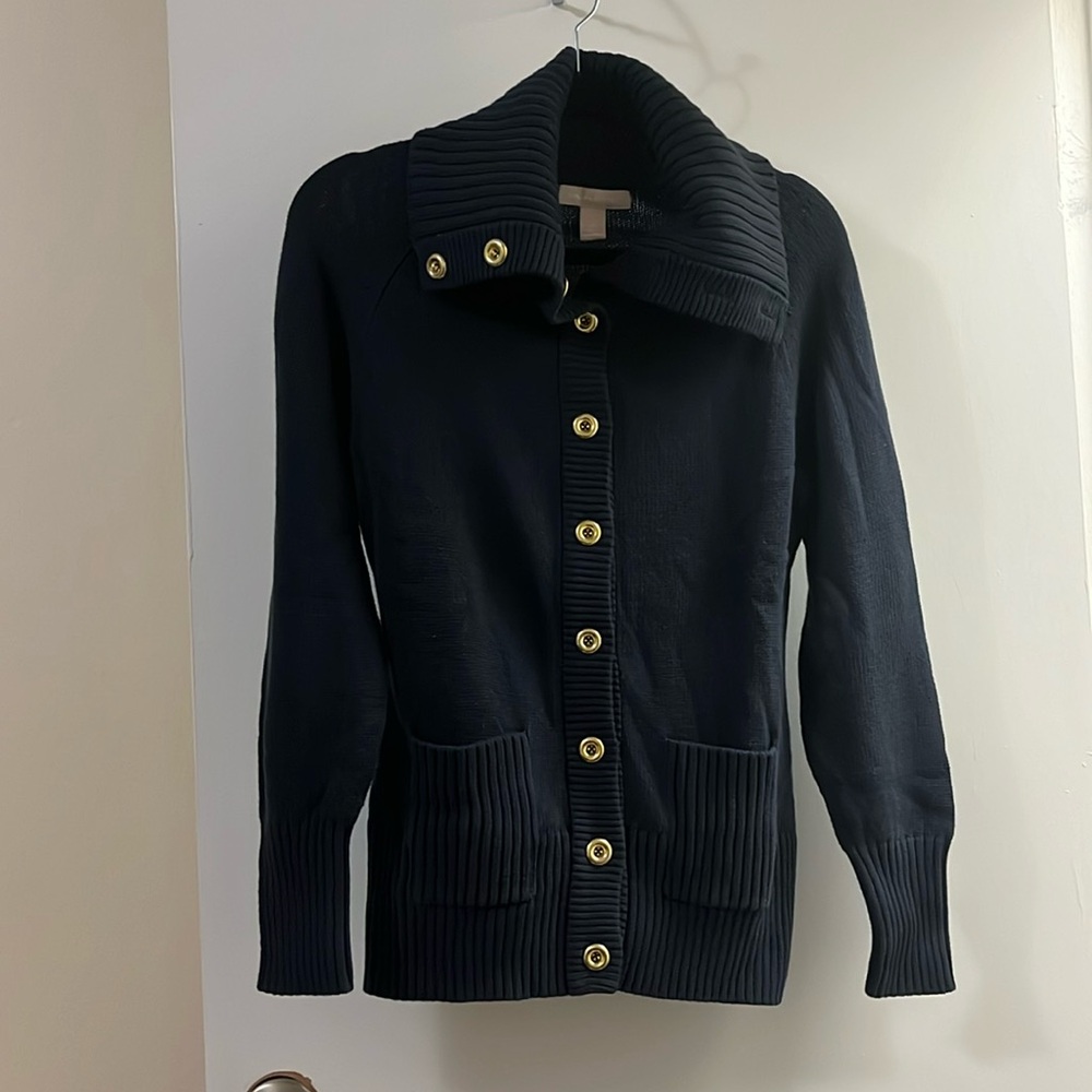NWT Banana Republic Navy Button Down Sweater with Pockets size M